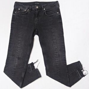 ZARA Woman Distressed Jeans Front Seam Raw Step Hem Stretch Black /‎ Gray Sz 6